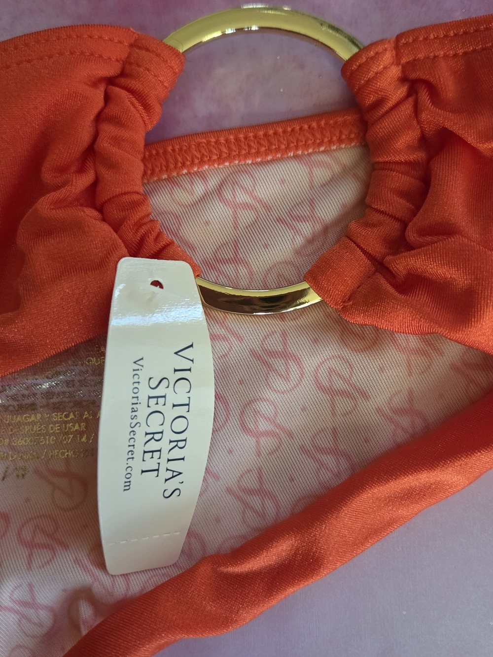 Victoria's Secret Bright Orange Bikini Bottoms with Gold Ring - Picture 3 of 6